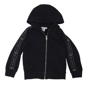 Givenchy Kid's Black Silver Glitter Logo Arms Hoodie Sweatshirt Jacket- Girl 6